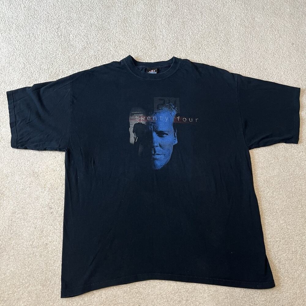 Vintage 24 TV Show T Shirt Kiefer Sutherland Jack Bauer Promo Y2K Black 2XL USA